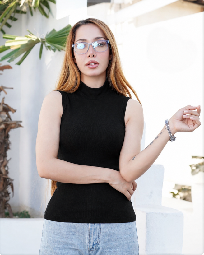 تاپ یقه ۵ سانت زنانه فریسایز قد ۶۰ مشکی